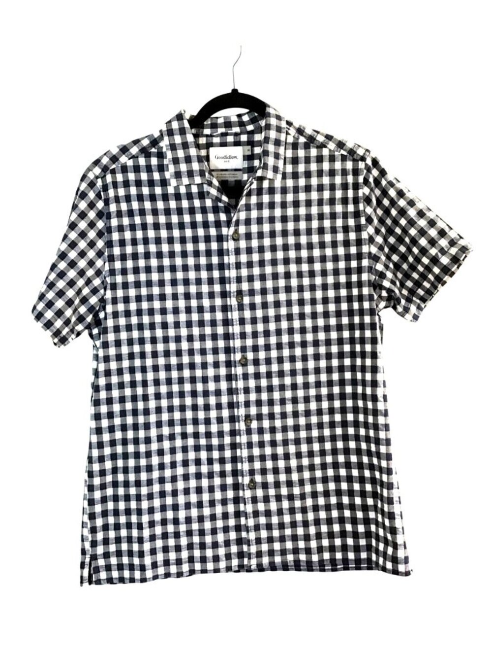 GOODIELLOW- MENS NAVY /WHITE SHORT SLEEVE COTTON BUTTON DOWN SHIRT SIZE MEDIUM